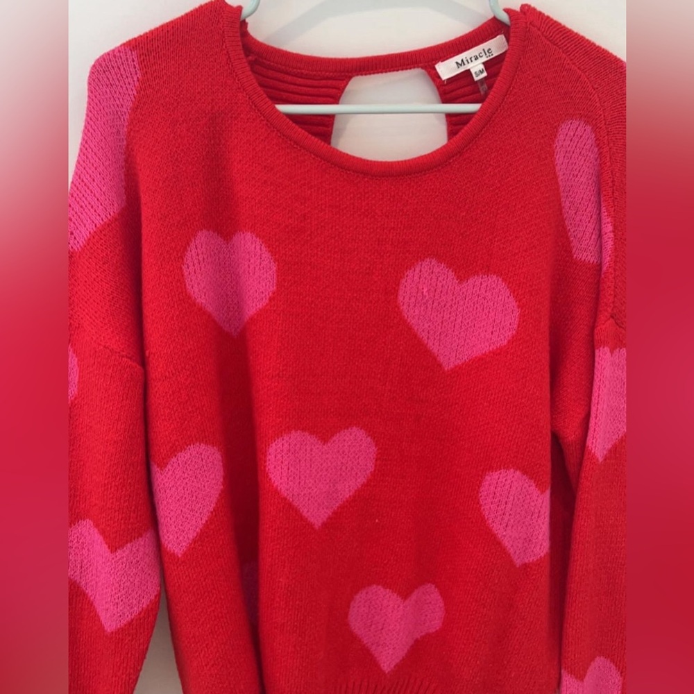 Heart print oversized open back sweater size: S